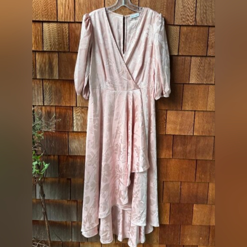 Calvin Klein Blush Puff Sleeve Faux Wrap Vintage Glamour Dress in Women's 12 - Picture 2 of 5
